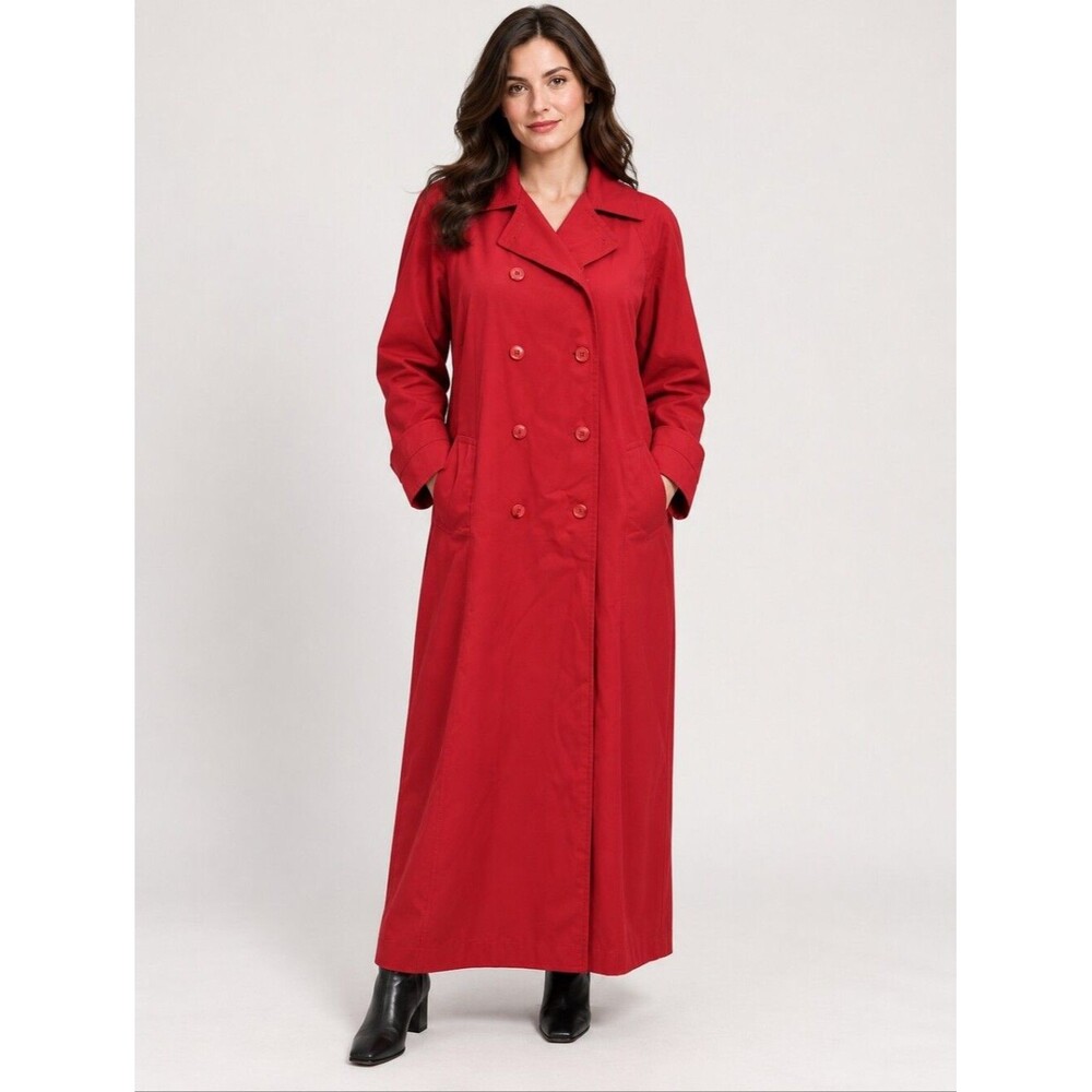 Gallery women's red long maxi full length double breast trenchcoat 10P